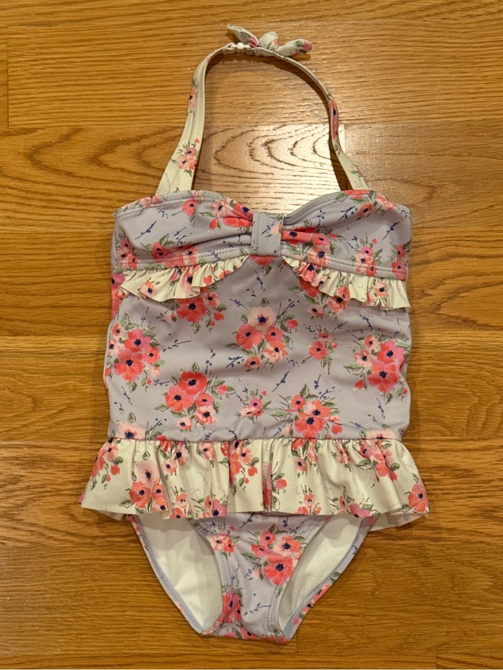 Size 5 Girls' Lavender Janie and Jack Halter Floral Ruffle One-Piece Swimsuit